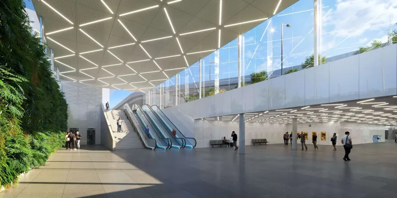 Projekt železniční stanice na pražském letišti